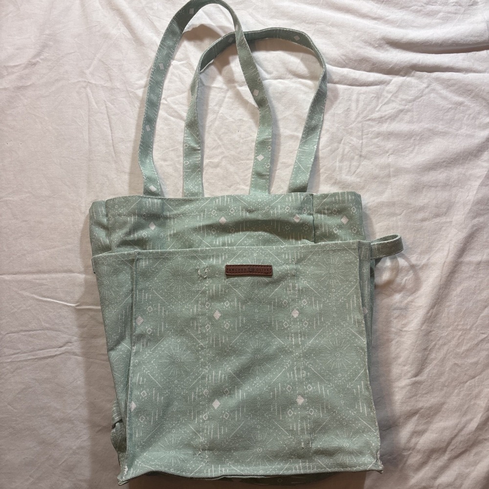NEW Archer & Olive Canvas Large Organizer Tote Bag Mint Green Geometric Print